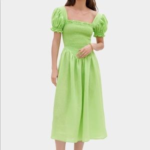 Sleeper Belle Linen Dress in Lime, L
